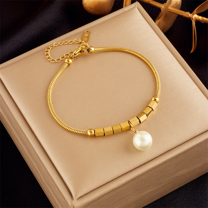 Gold-plated Butterfly Pearl Flower Rhinestone-embedded Accessories Bracelet