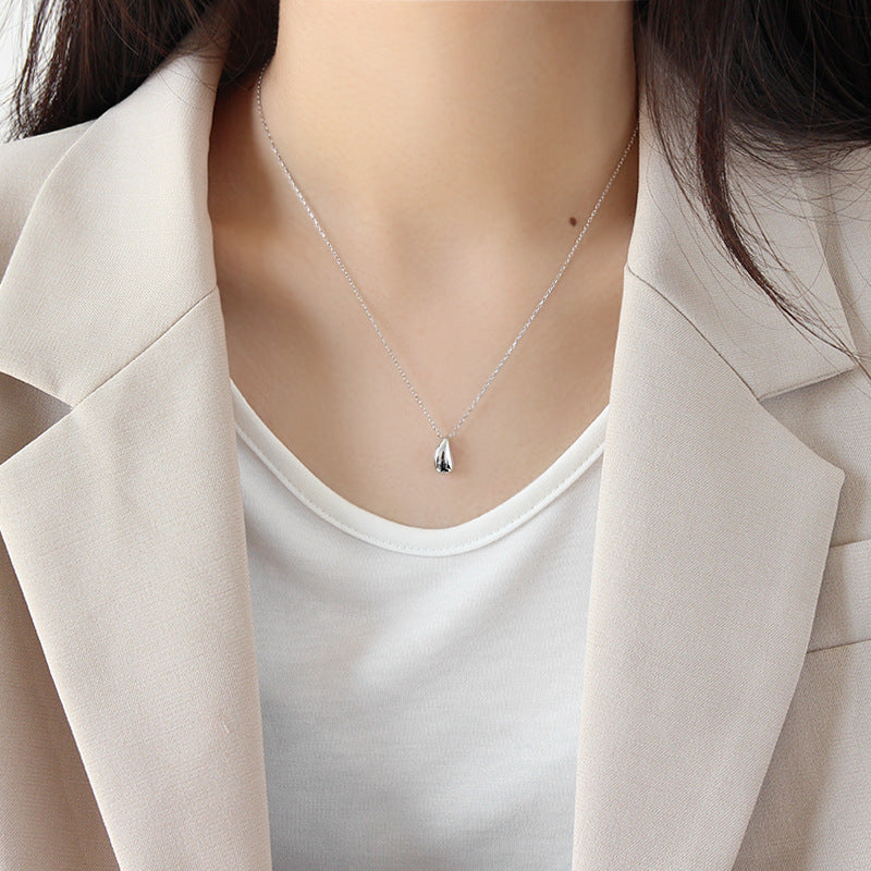 Simple S925 Sterling Silver Drop Pendant Necklace For Women