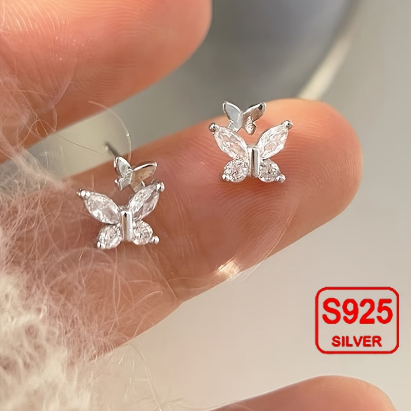 925 Double-layer Butterfly Zircon Earrings