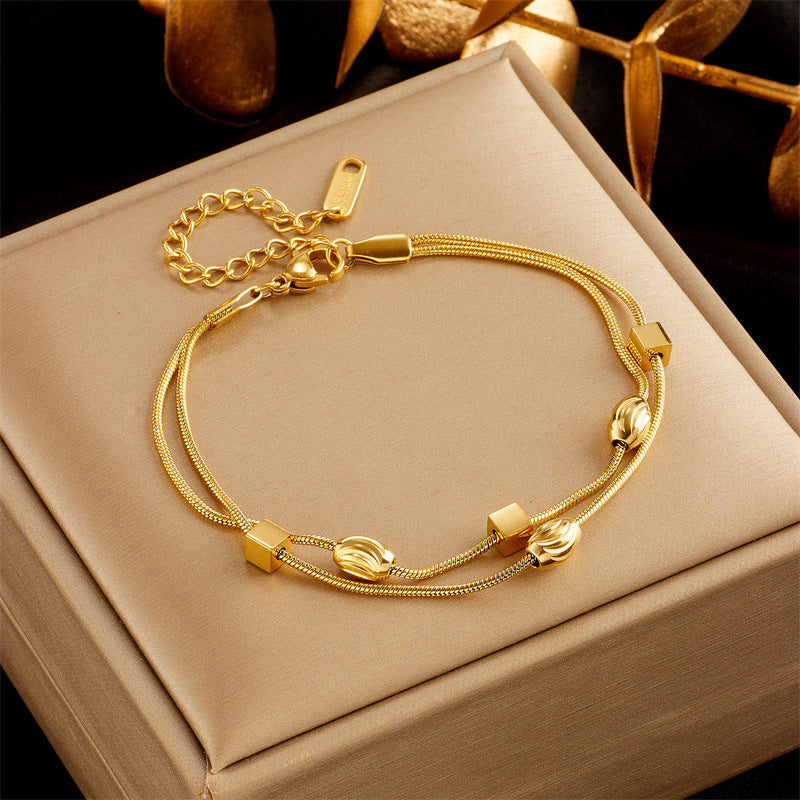 Gold-plated Butterfly Pearl Flower Rhinestone-embedded Accessories Bracelet